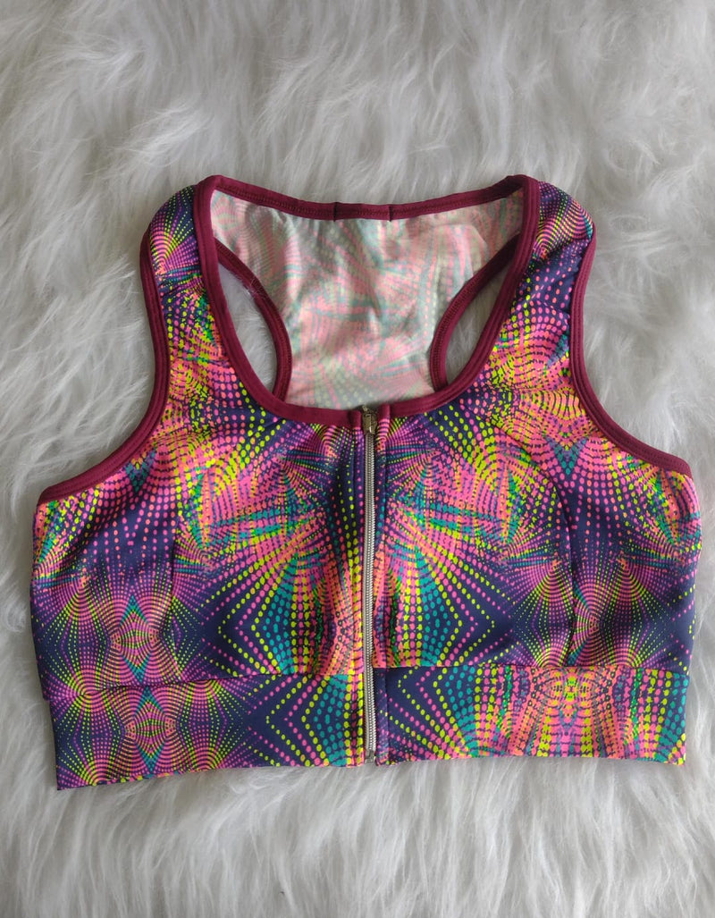 Tops Fitness com Ziper Estampas Variadas